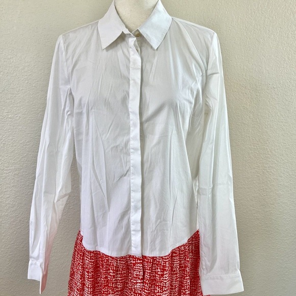 Diane Von Furstenberg DVF Sz Large Alison Drop Waist White & Red Pleated Dress - Picture 3 of 16